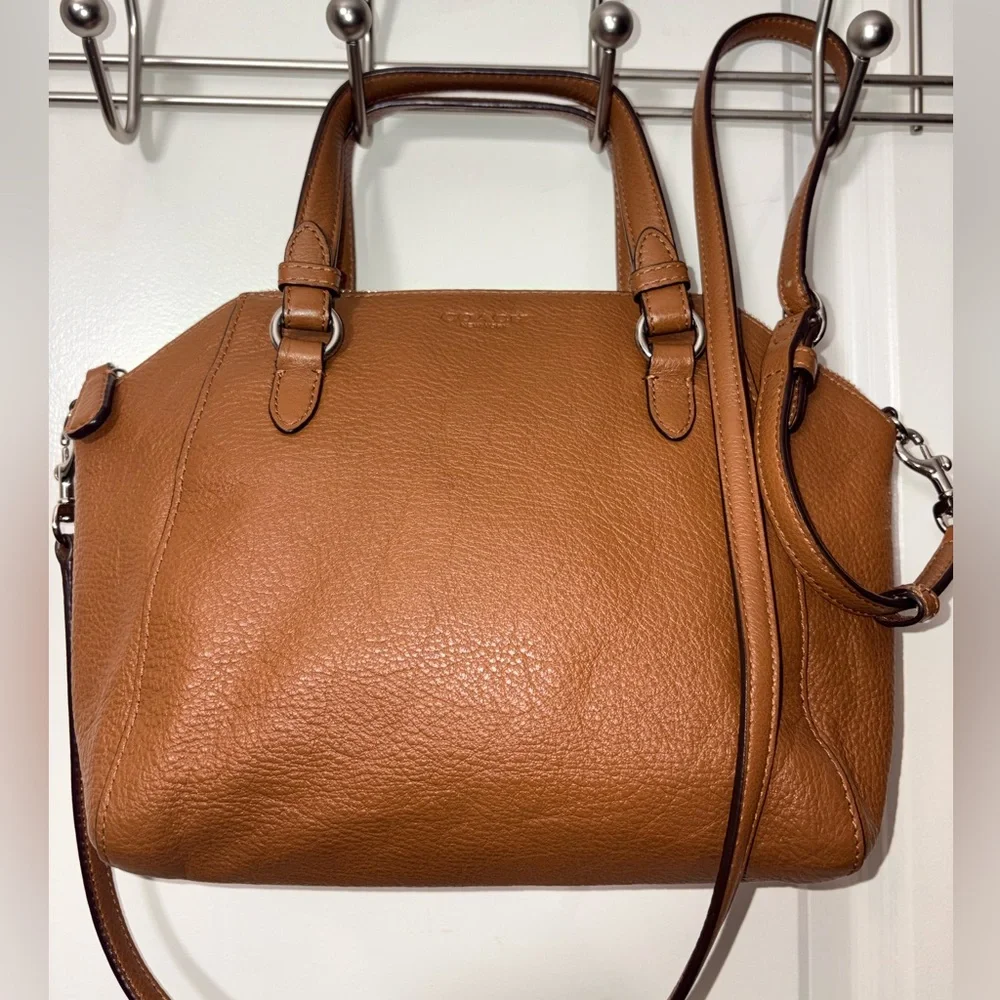 Coach Pebbled Leather Structured Satchel Crossbody Brown - Picture 1 of 12